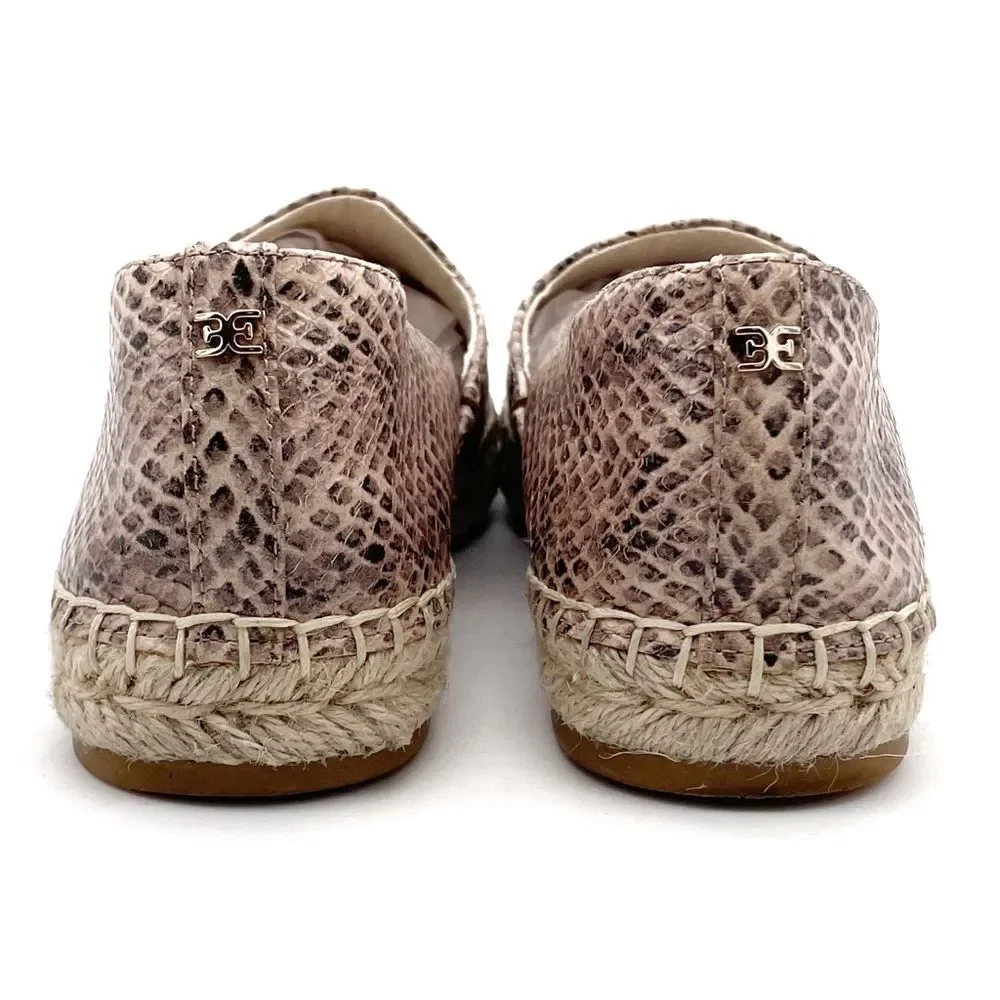 Sam Edelman Kesia Espadrilles Size 8.5 Snake Print Leather Flats Slip-On Taupe